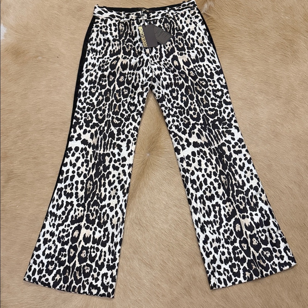 Roberto Cavalli Black and White Animal Print Pants
